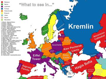 Mapa con los puntos de interés de cada país