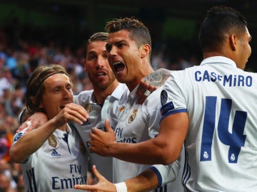 Cristiano celebra un gol ante el Atlético en la ida de semifinales de la Champions Cristiano celebra un gol ante el Atlético en la ida de semifinales de la Champions