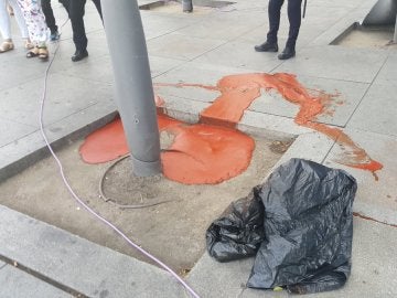 La bolsa de tomate que se intentó tirar a los asistentes al acto La bolsa de tomate que se intentó tirar a los asistentes al acto
