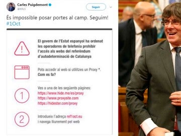 Tuit del President de la Generalitat el que explica cómo burlar el bloqueo a las web del referéndum Tuit del President de la Generalitat el que explica cómo burlar el bloqueo a las web del referéndum