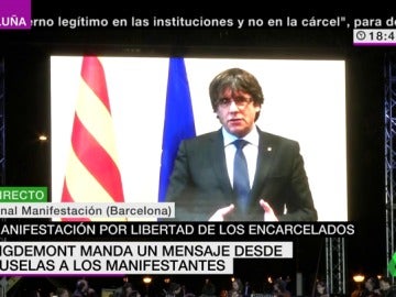 Puigdemont manda un mensaje desde Bruselas a los manifestantes: "No hay barrotes ni exilio que nos puedan disuadir"
