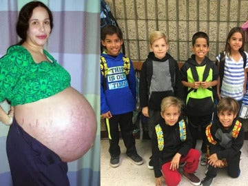 Nadya Suleman durante su embarazo y al lado sus hijos en el colegio Nadya Suleman durante su embarazo y al lado sus hijos en el colegio