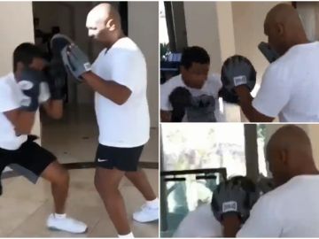Tyson enseña a boxear a su hijo
