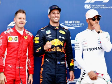 Daniel Ricciardo, con Vettel y Hamilton Daniel Ricciardo, con Vettel y Hamilton