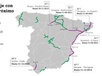 El mapa de las autopistas de peaje en España El mapa de las autopistas de peaje en España