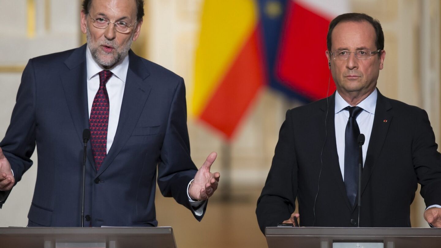 El presidente del Gobierno, Mariano Rajoy, y su hom&oacute;logo franc&eacute;s, Fran&ccedil;ois Hollande