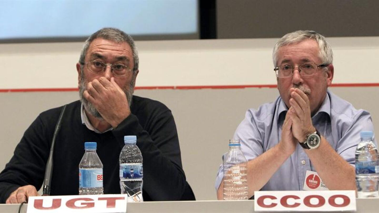 El secretario general de UGT, C&aacute;ndido M&eacute;ndez, y el de CC.OO, Ignacio Fern&aacute;ndez Toxo.
