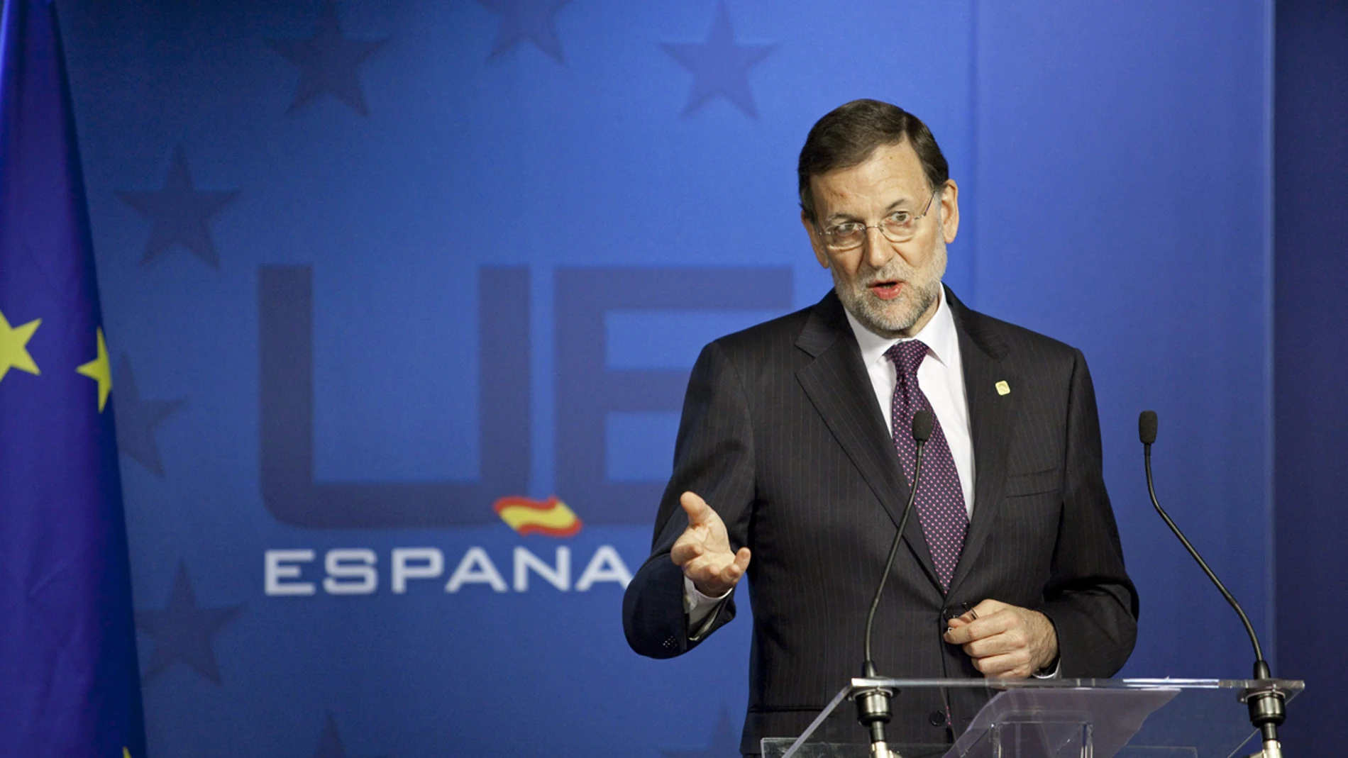 Mariano Rajoy, durante la rueda de prensa que ha ofrecido tras la reunión del Consejo Europeo