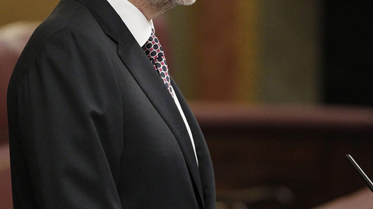El presidente del Gobierno, Mariano Rajoy, durante su intervenci&oacute;n en el pleno del Congreso.