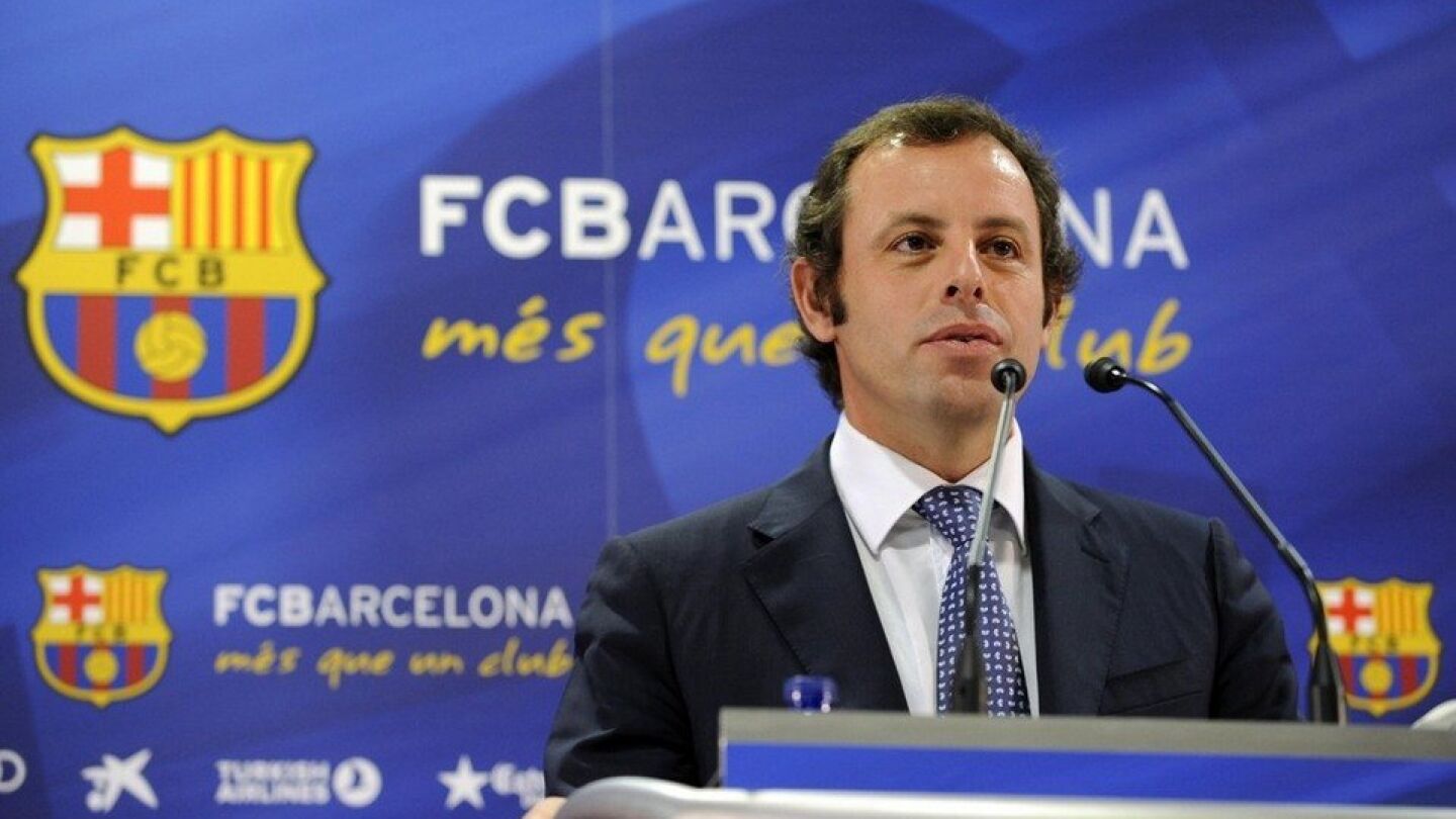 Sandro Rosell, en rueda de prensa como presiente del Bar&ccedil;a