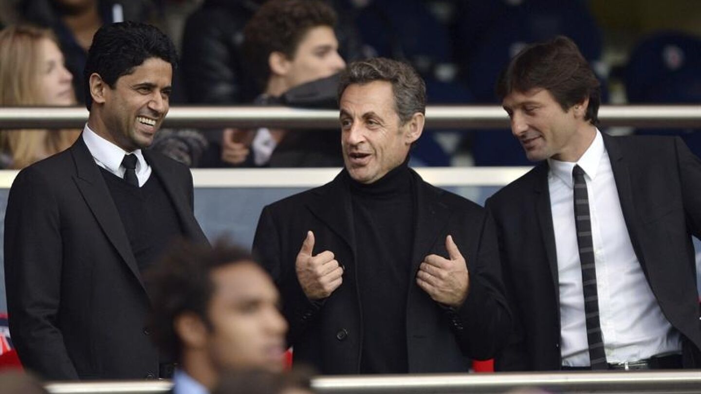 Nasser al Khela&iuml;fi, junto a Nicolas Sarkozy y Leonardo