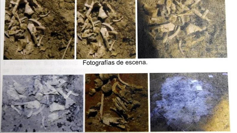 Fotograf&iacute;a tomada del monitor de la sala de prensa de la Audiencia Provincial de C&oacute;rdoba de una imagen que forma parte del informe pericial del antrop&oacute;logo forense Francisco Etxeberria, de los huesos encontrados en la finca de "Las Quemadillas"
