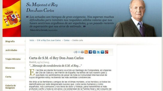 Mensaje del Rey sobre el accidente del tren de Santiago.