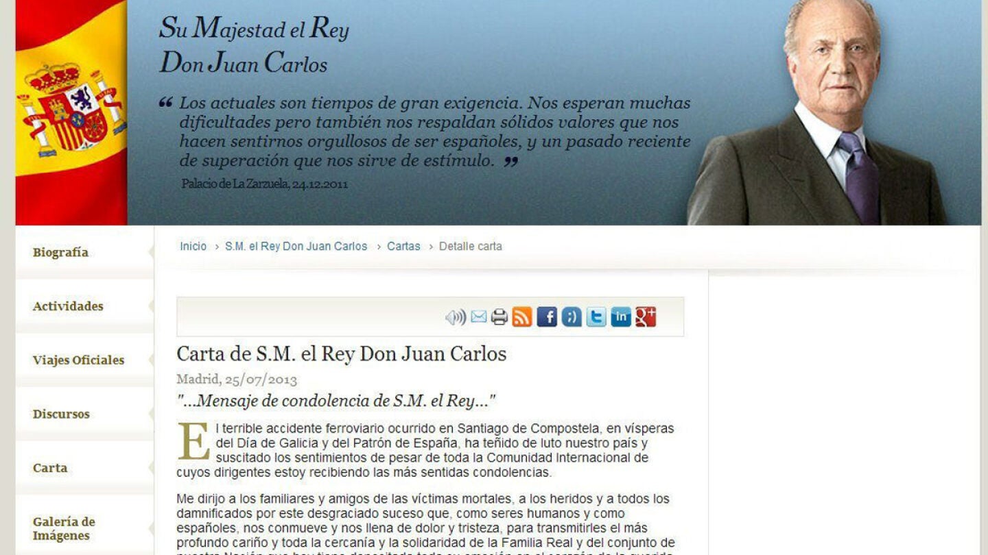 Mensaje del Rey sobre el accidente del tren de Santiago.