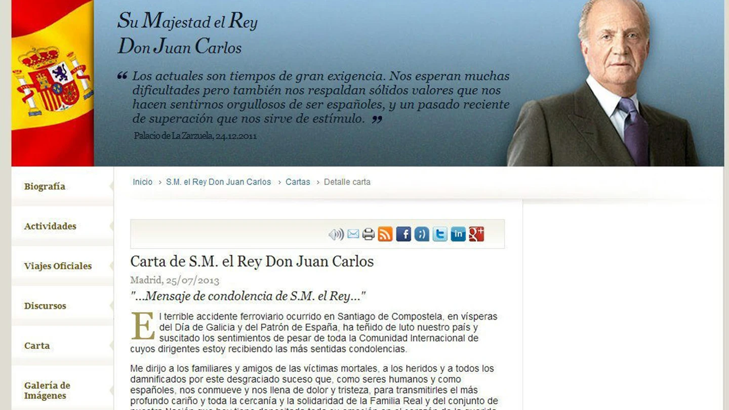 Mensaje del Rey sobre el accidente del tren de Santiago. Mensaje del Rey sobre el accidente del tren de Santiago.