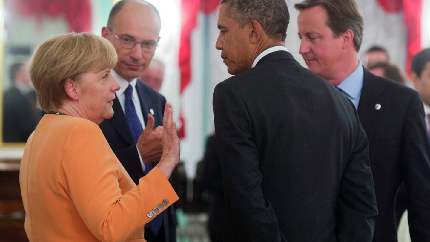 Merkel, Obama, David Cameron y a su hom&oacute;logo italiano, Enrico Letta, en la cumbre del G20.