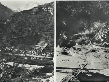 El pueblo de Longarone (Italia) vivió el mayor desastre de Europa en el siglo XX. A la izquierda, la villa antes de la riada. A la derecha, tras el paso del agua. El pueblo de Longarone (Italia) vivió el mayor desastre de Europa en el siglo XX. A la izquierda, la villa antes de la riada. A la derecha, tras el paso del agua.