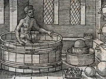 Arquímedes sufriendo el primer ataque de serendipia de la historia Arquímedes sufriendo el primer ataque de serendipia de la historia
