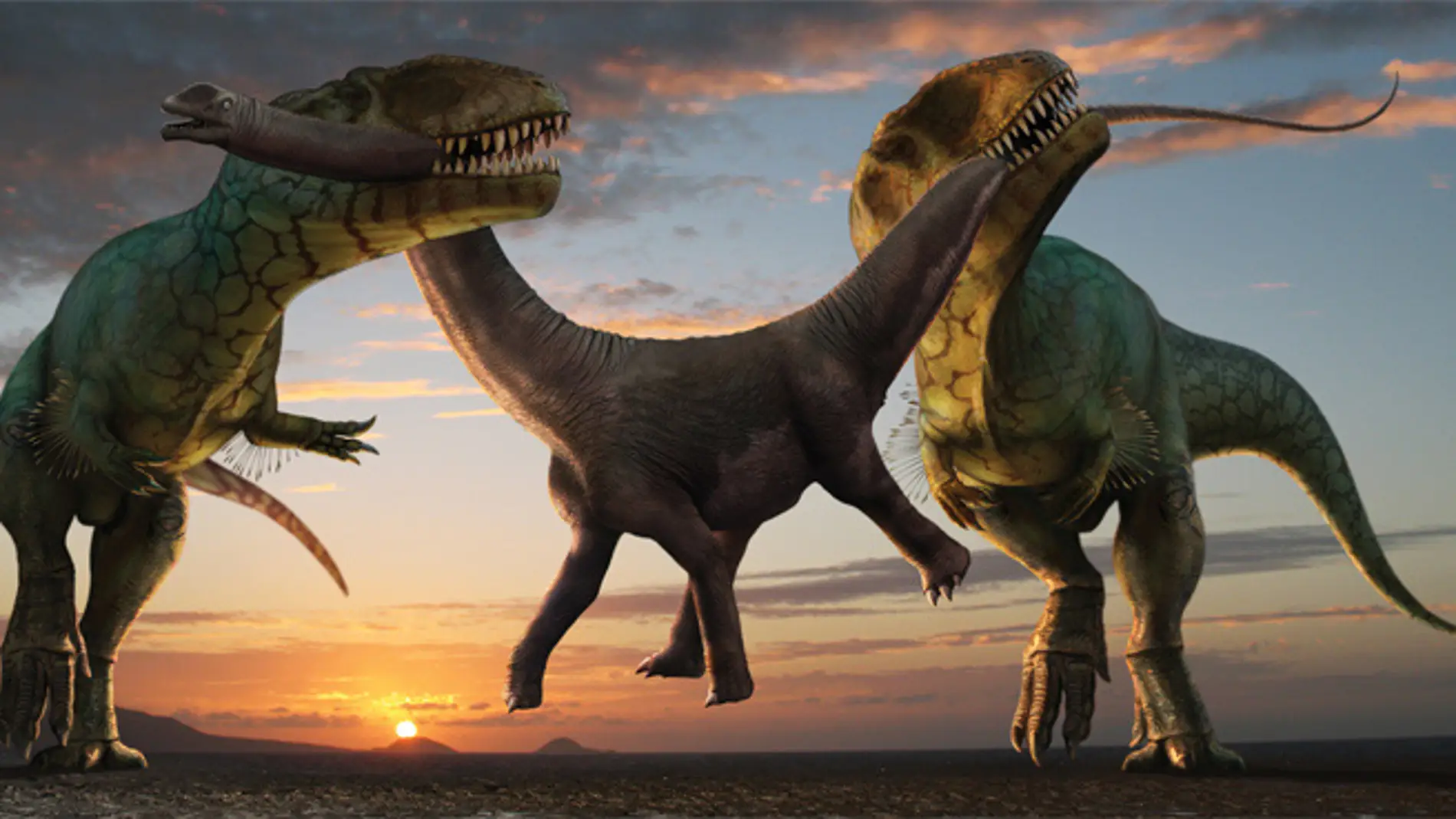 Dos dinosaurios pelean por una presa