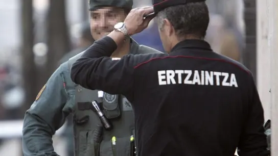 Un agente de la Ertzaintza y uno de la Guardia Civil donde tiene su despacho el senador de EH Bildu Un agente de la Ertzaintza y uno de la Guardia Civil donde tiene su despacho el senador de EH Bildu