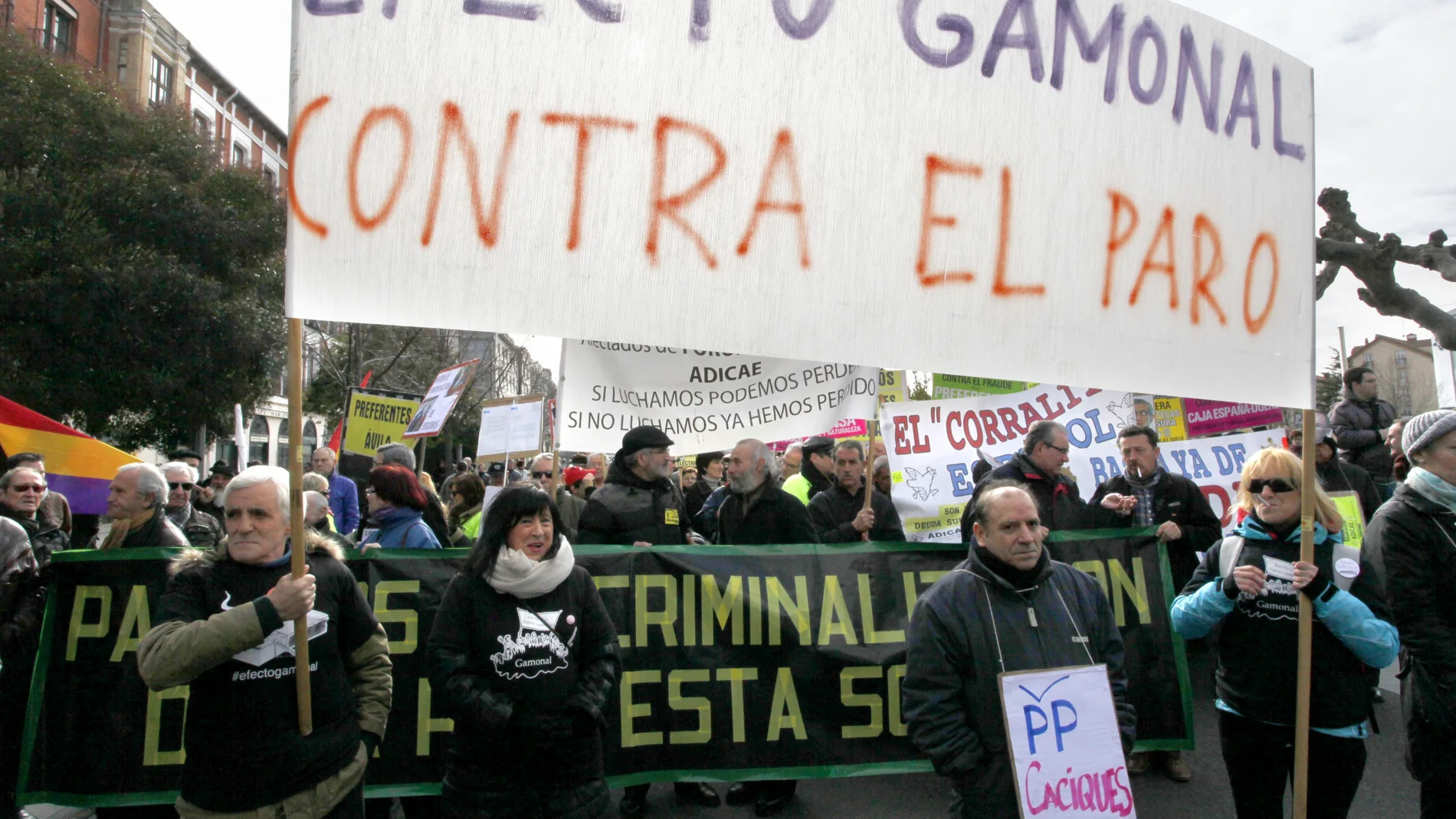 Manifestantes protestan contra los recortes en Valladolid.