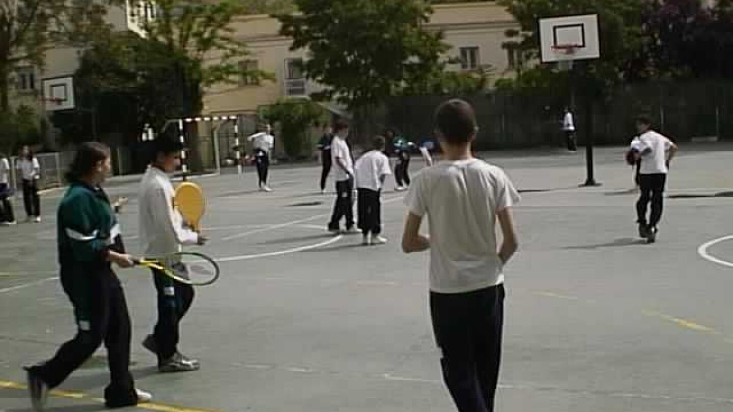 Unos ni&ntilde;os juegan en el patio del colegio