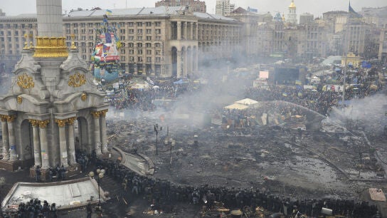 Las protestas opositoras hoy en la plaza de la Independencia de Kiev