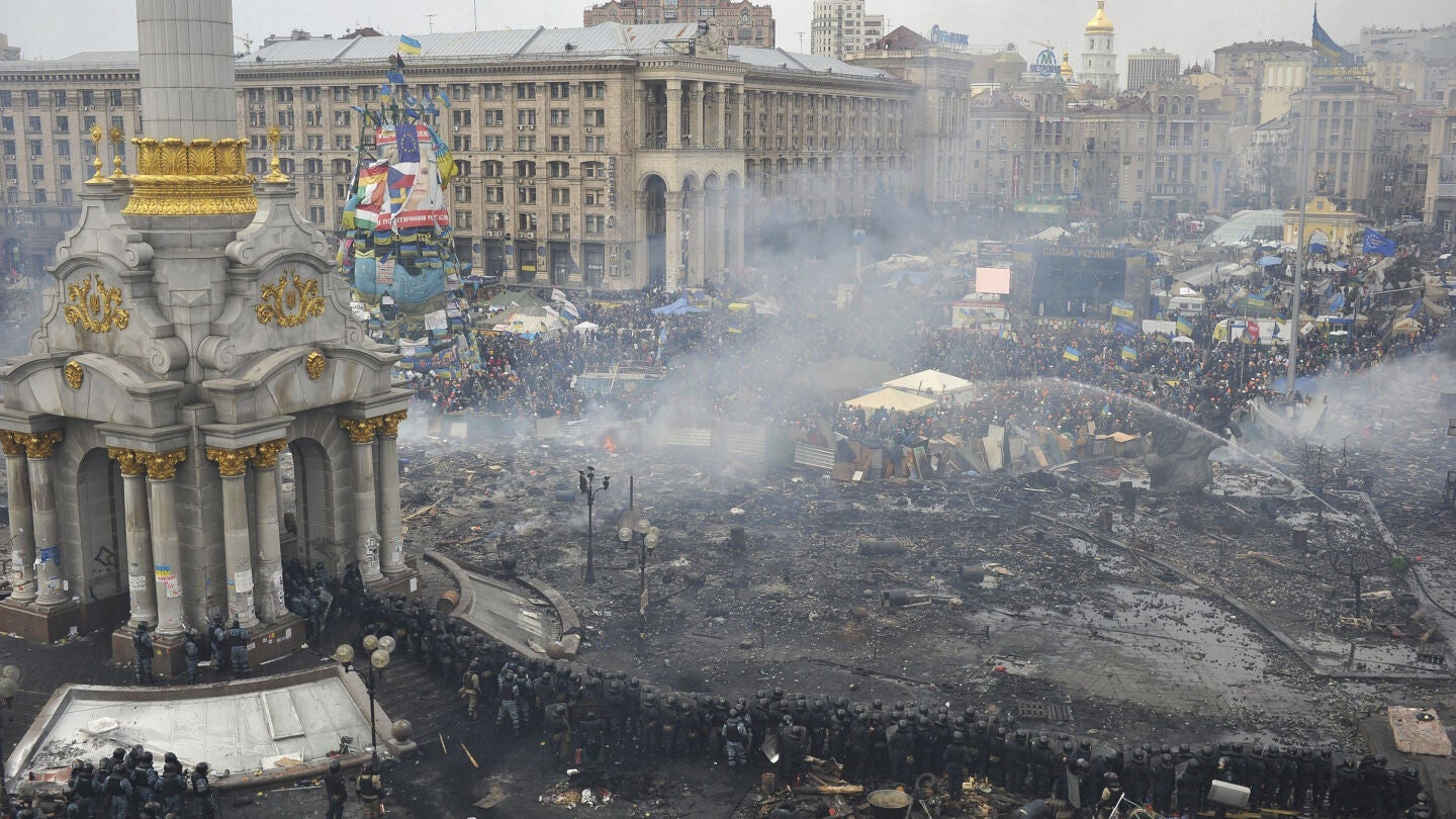 Las protestas opositoras hoy en la plaza de la Independencia de Kiev