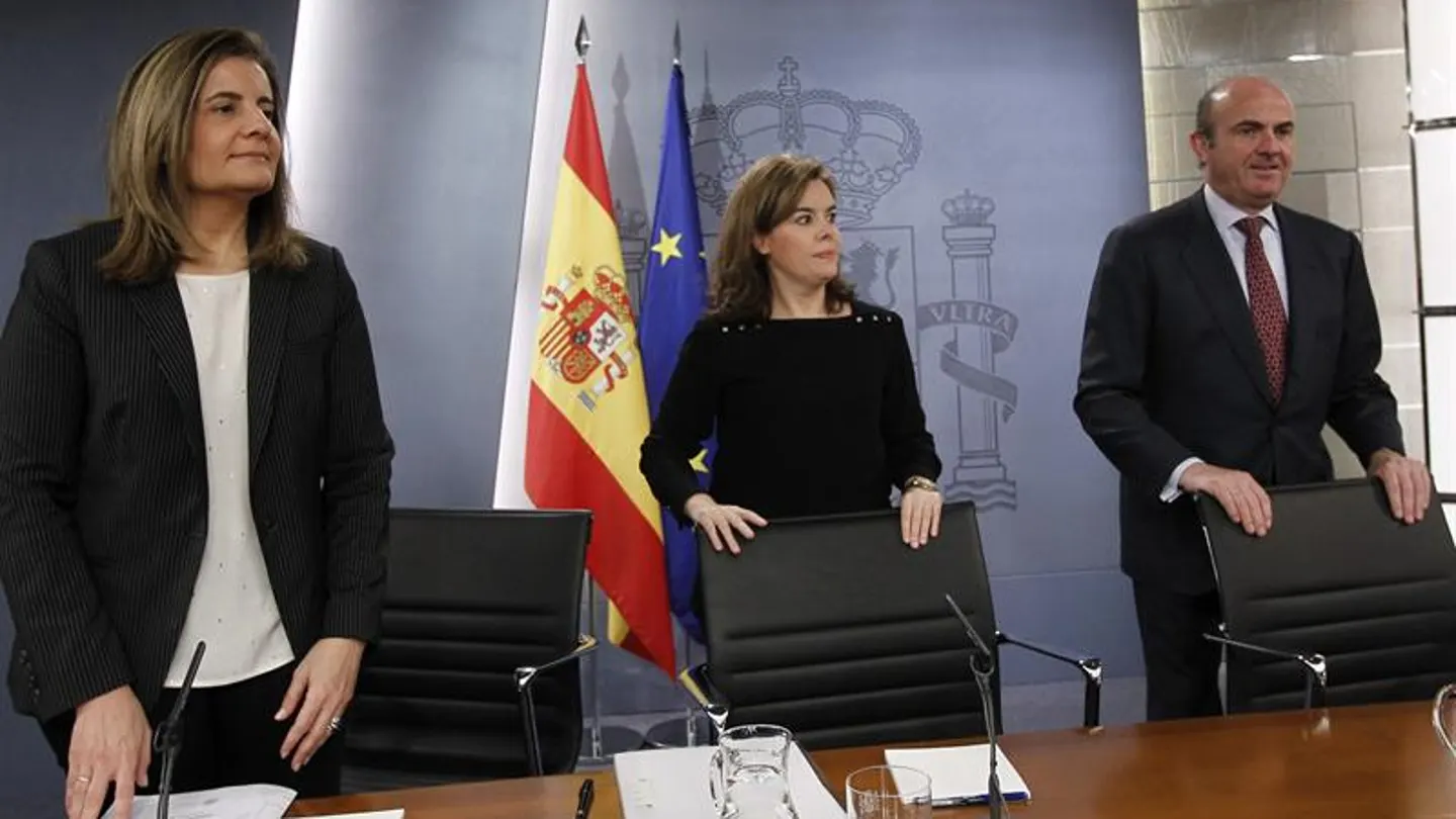 Fátima Báñez, Soraya Sánez de Santamaría y Luis de Guindos Fátima Báñez, Soraya Sánez de Santamaría y Luis de Guindos
