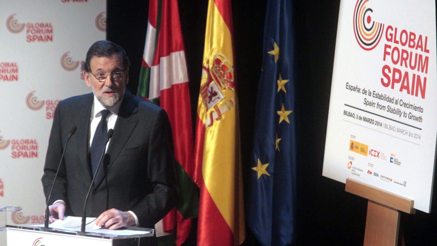 El presidente del Gobierno, Mariano Rajoy, durante la clausura en el Foro Global Espa&ntilde;a 2014,.