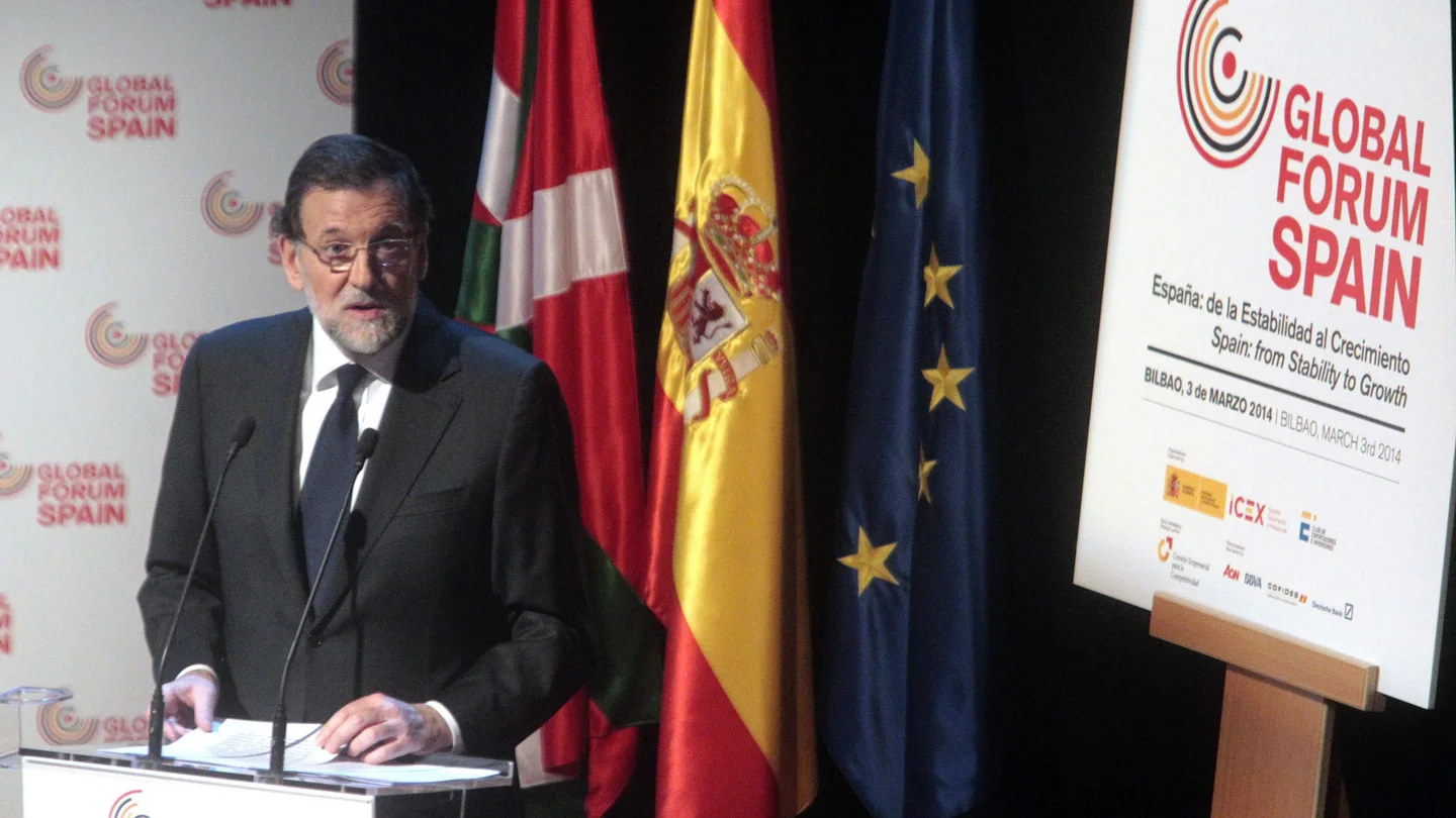 El presidente del Gobierno, Mariano Rajoy, durante la clausura en el Foro Global España 2014,. El presidente del Gobierno, Mariano Rajoy, durante la clausura en el Foro Global España 2014,.