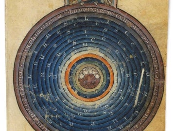 Pintura del siglo XIII describiendo un cosmos geocéntrico.