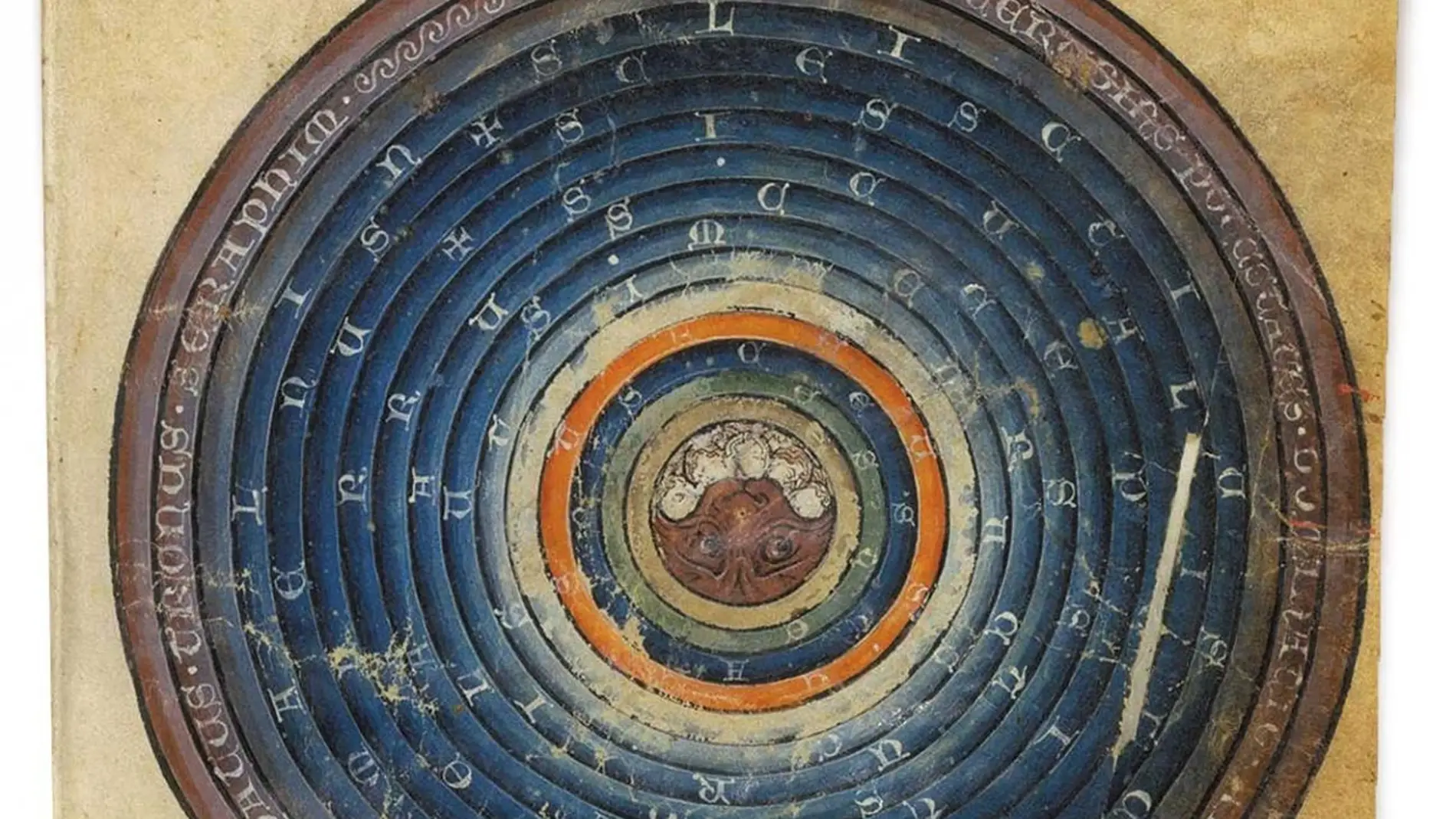 Pintura del siglo XIII describiendo un cosmos geocéntrico.