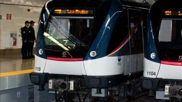 Fotografía de vagones del Metro de Panamá durante la inauguración del sistema en Ciudad de Panamá 