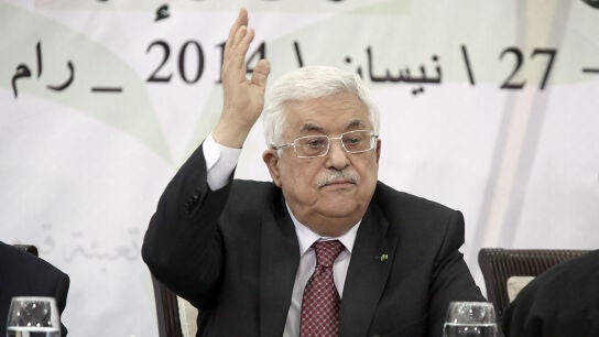El presidente palestino, Mahmoud Abbas, pronuncia su discurso durante la reuni&oacute;n con el Consejo Central