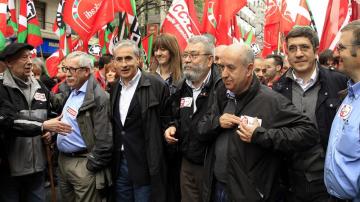 Ignacio Fernández Toxo y Cándido Méndez, en la marcha por el Día del Trabajo de 2014