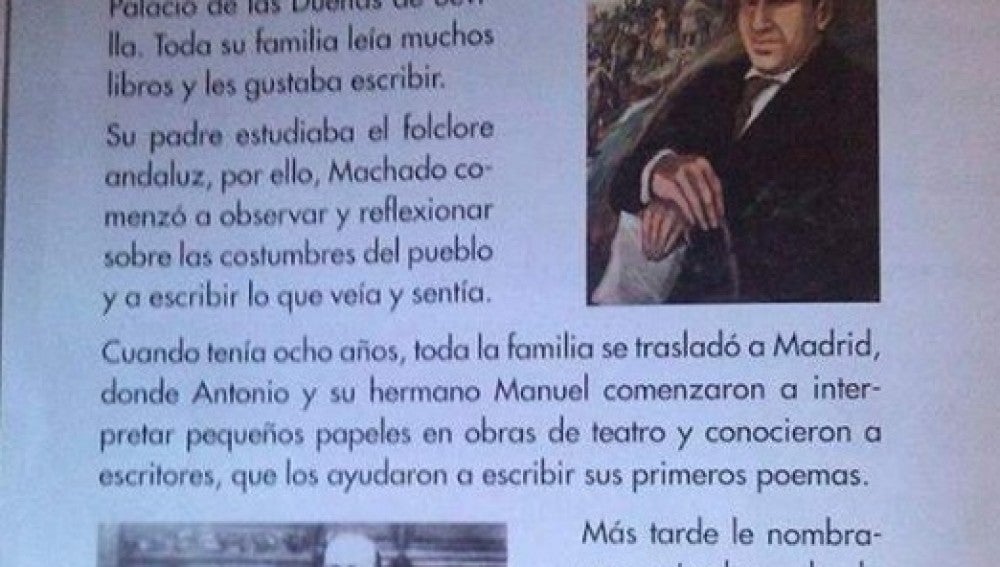 Libro de texto donde aparecen las referencias polémicas a Lorca y Machado