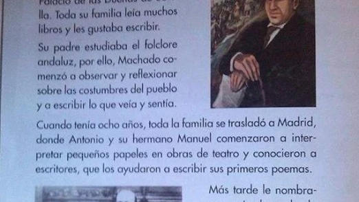 Libro de texto donde aparecen las referencias polémicas a Lorca y Machado