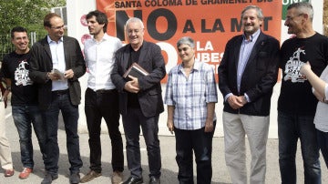 Joan Herrera, Willy Meyer, Cayo Lara, Ernest Urtasun y María Lozano durante la visita de las obras 