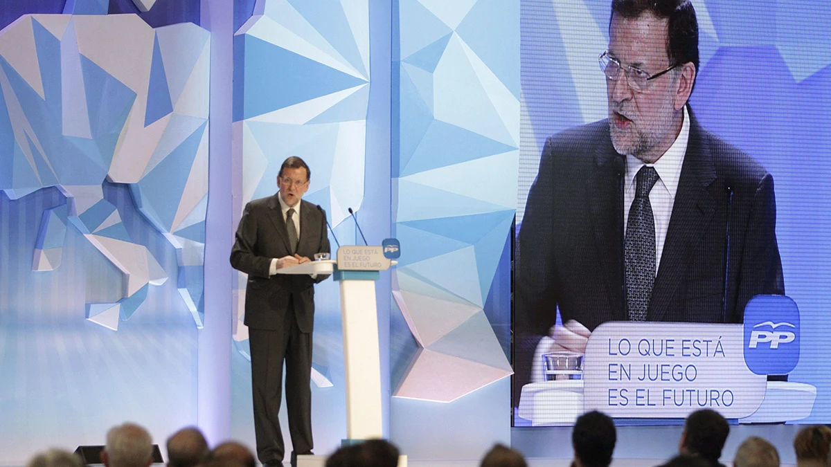 El presidente del Gobierno, Marinao Rajoy, durante un mitin electoral celebrado en Zaragoza