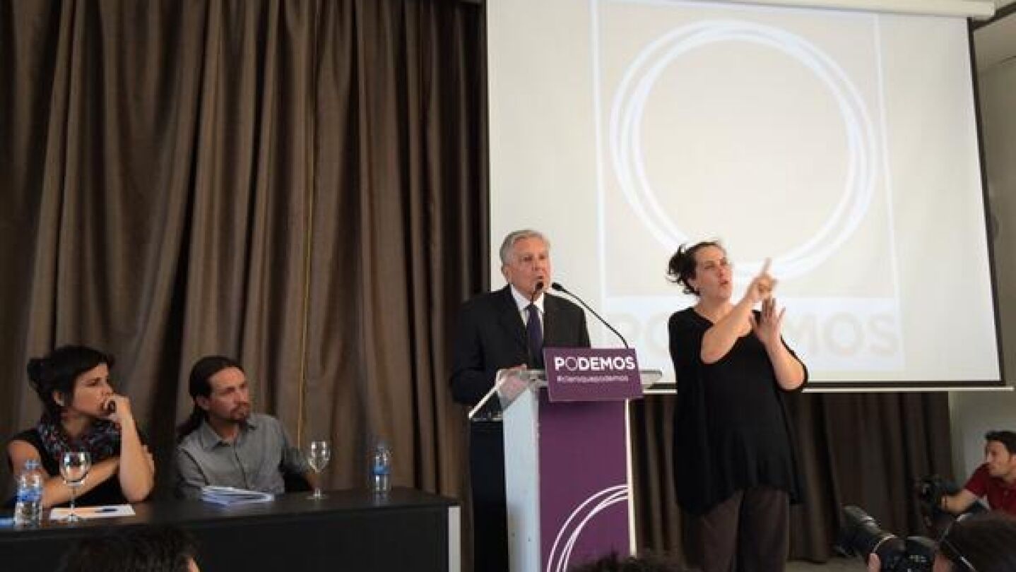 Carlos Jim&eacute;nez Villarejo en una rueda de prensa de Podemos