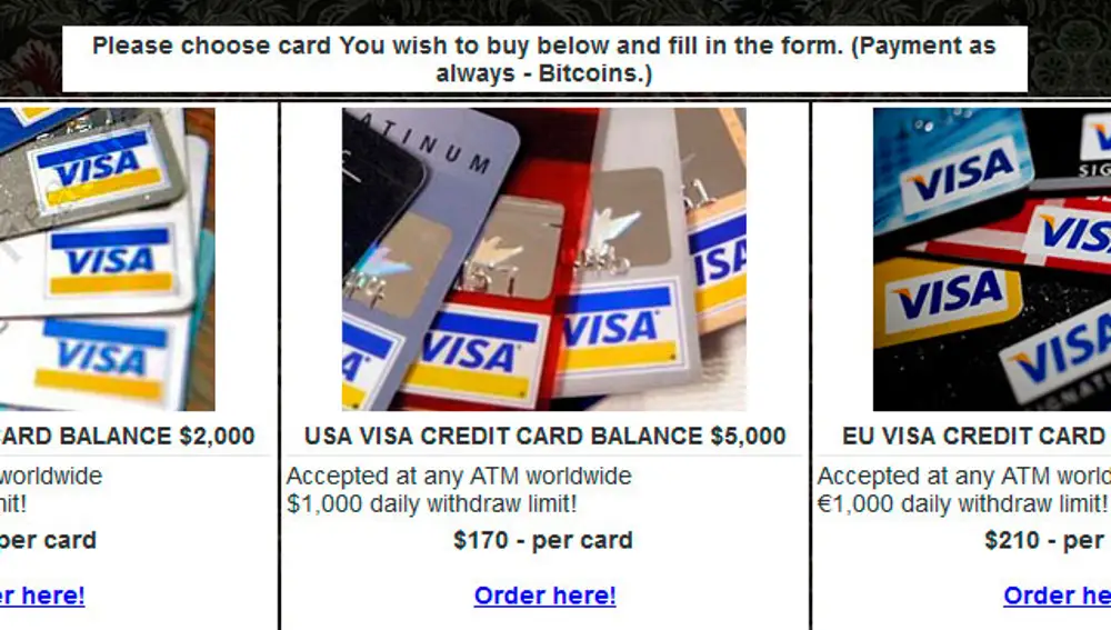 Web de venta fraudulenta de tarjetas