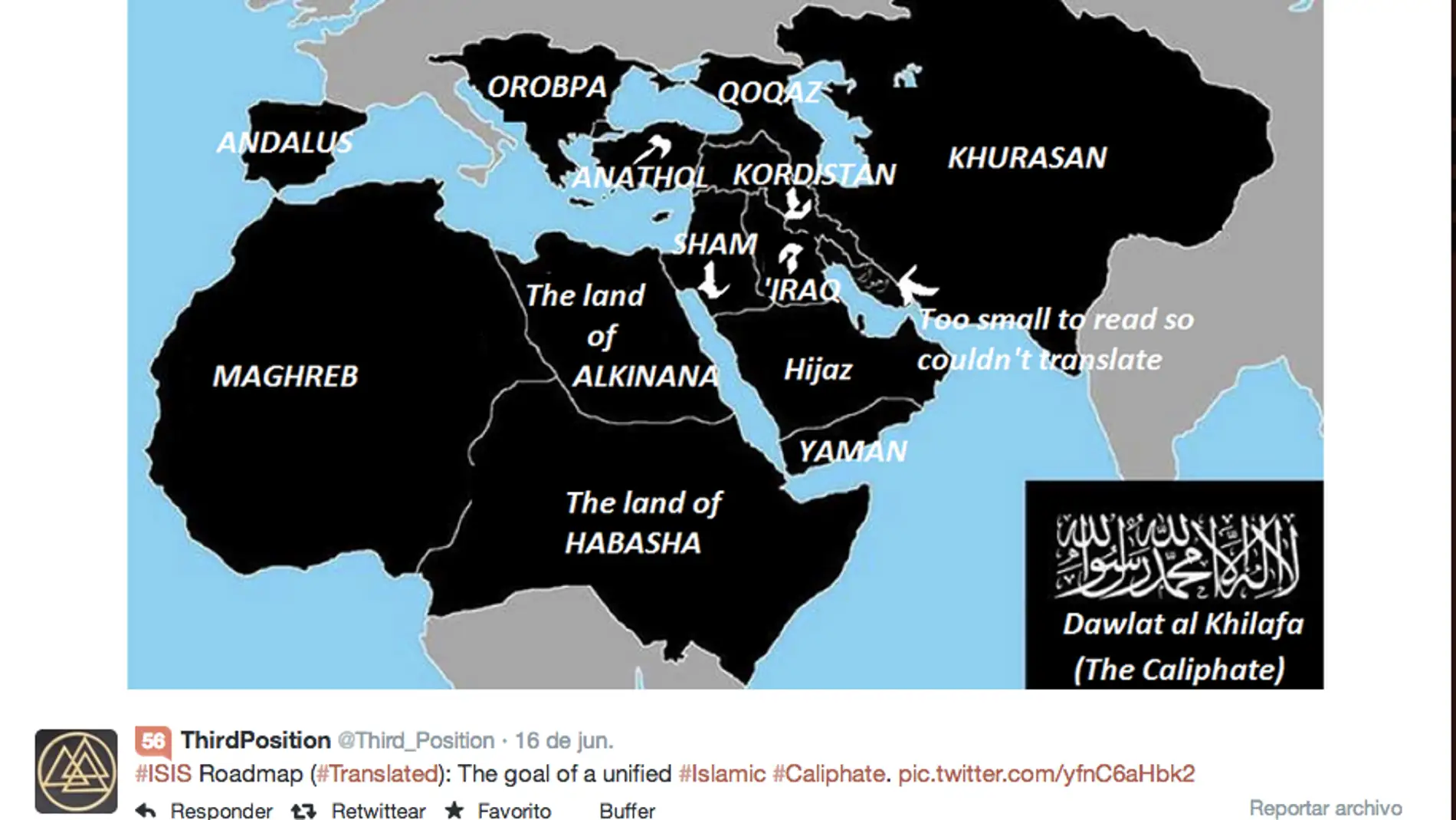 Territorio reclamado por el ISIS; a través de Twitter