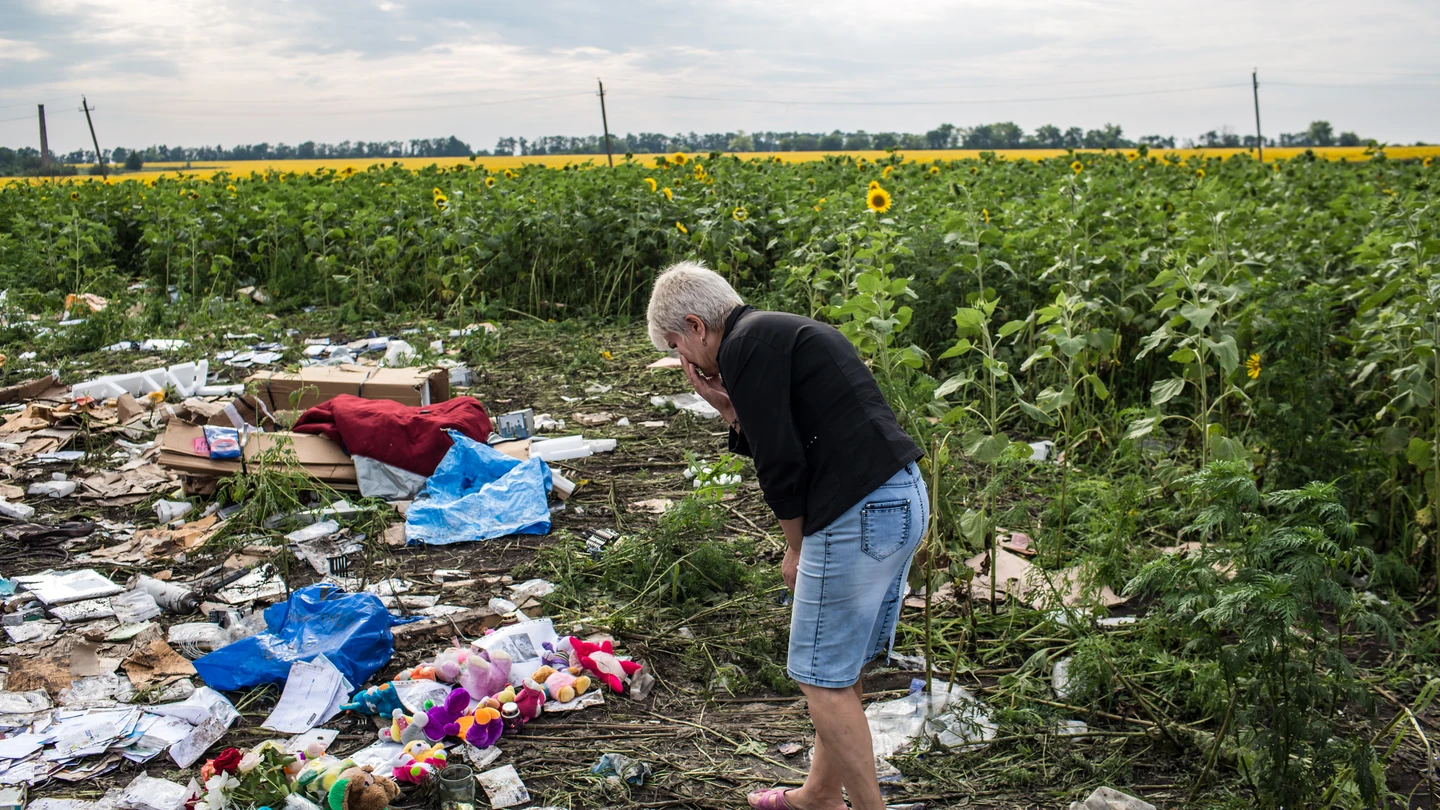 Una mujer observa los restos del MH17 Una mujer observa los restos del MH17
