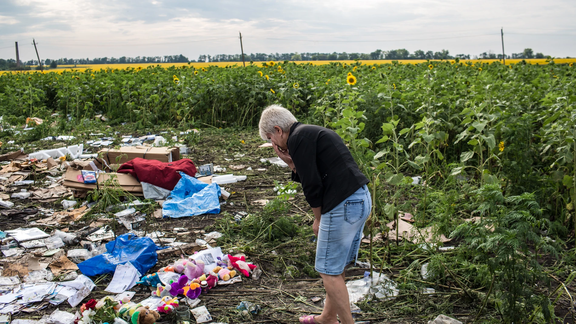 Una mujer observa los restos del MH17