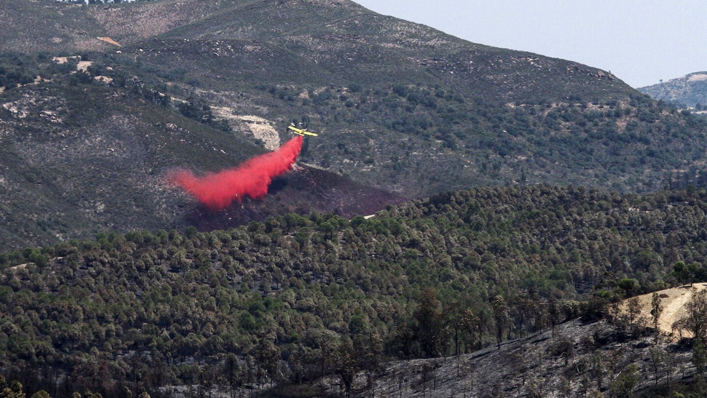 Un avi&oacute;n durante las labores de extinci&oacute;n del incendio 