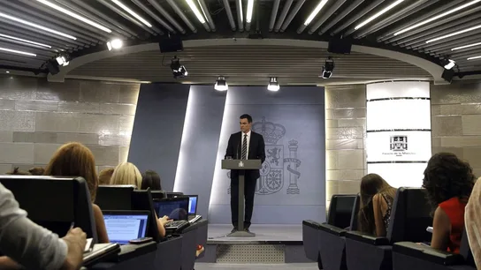 Pedro Sánchez en una rueda de prensa en La Moncloa Pedro Sánchez en una rueda de prensa en La Moncloa