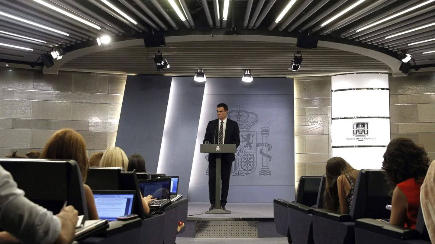 Pedro Sánchez en una rueda de prensa en La Moncloa Pedro Sánchez en una rueda de prensa en La Moncloa