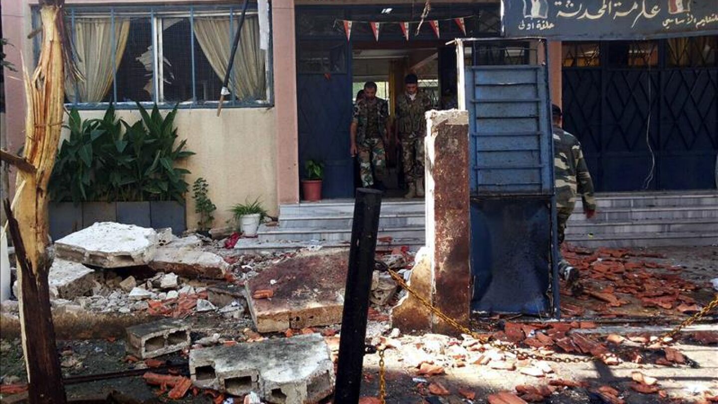 Lugar del doble atentado en Homs