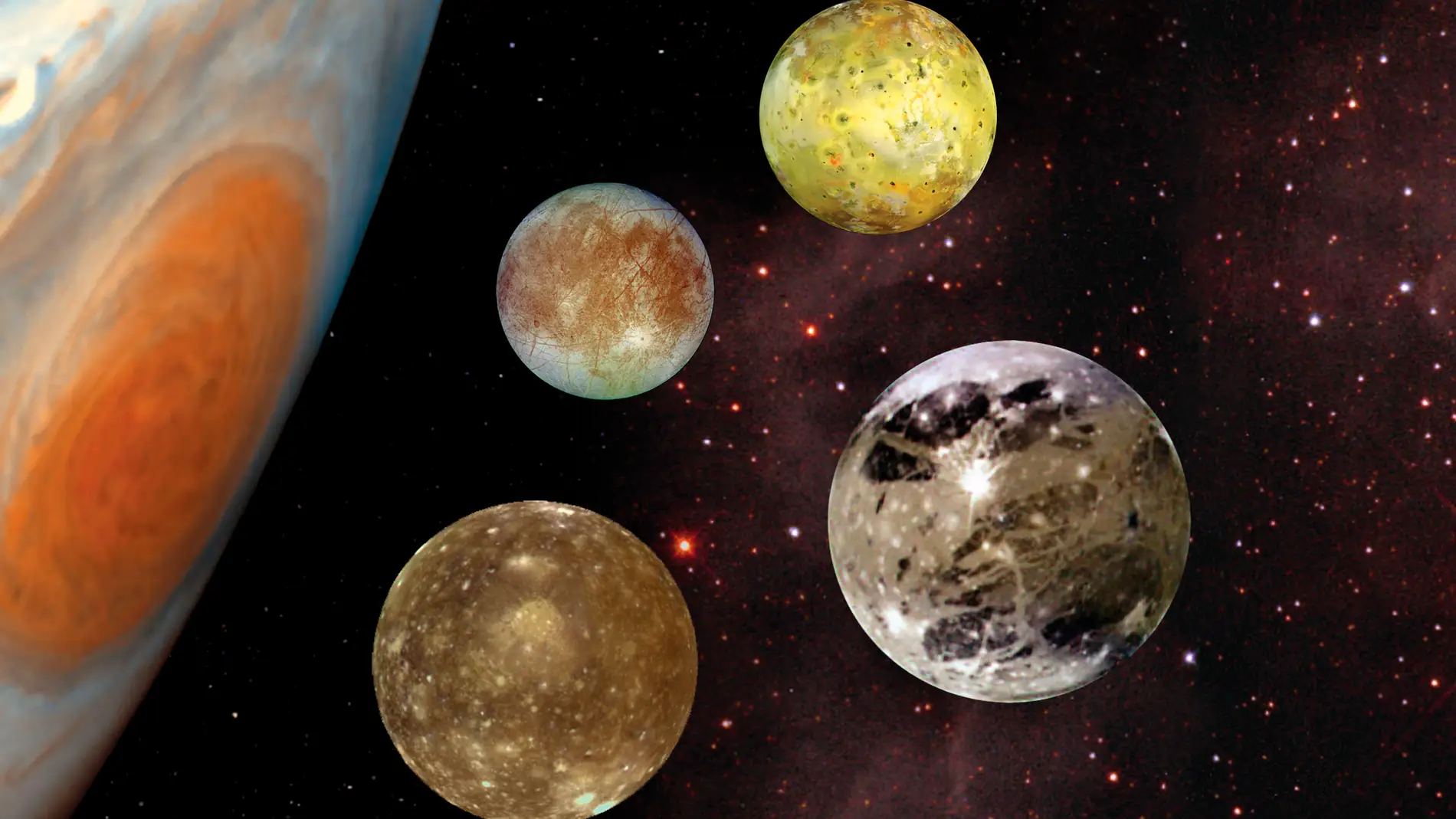 Las cuatro lunas más grandes de Júpiter (Io, Europa, Ganymede y Callisto) son conocidas como los satélites de Galileo